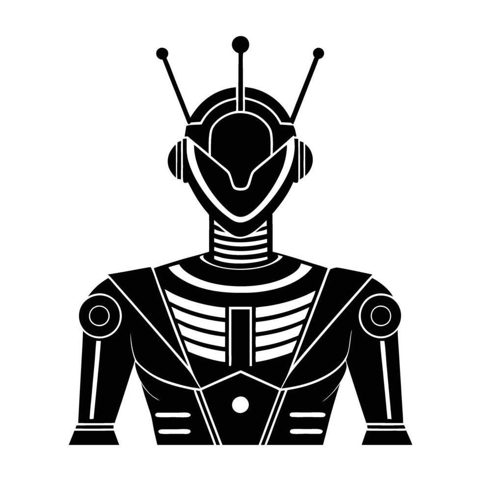 Innovative robotic humanoid with antennas on head in isolated silhouette design vector