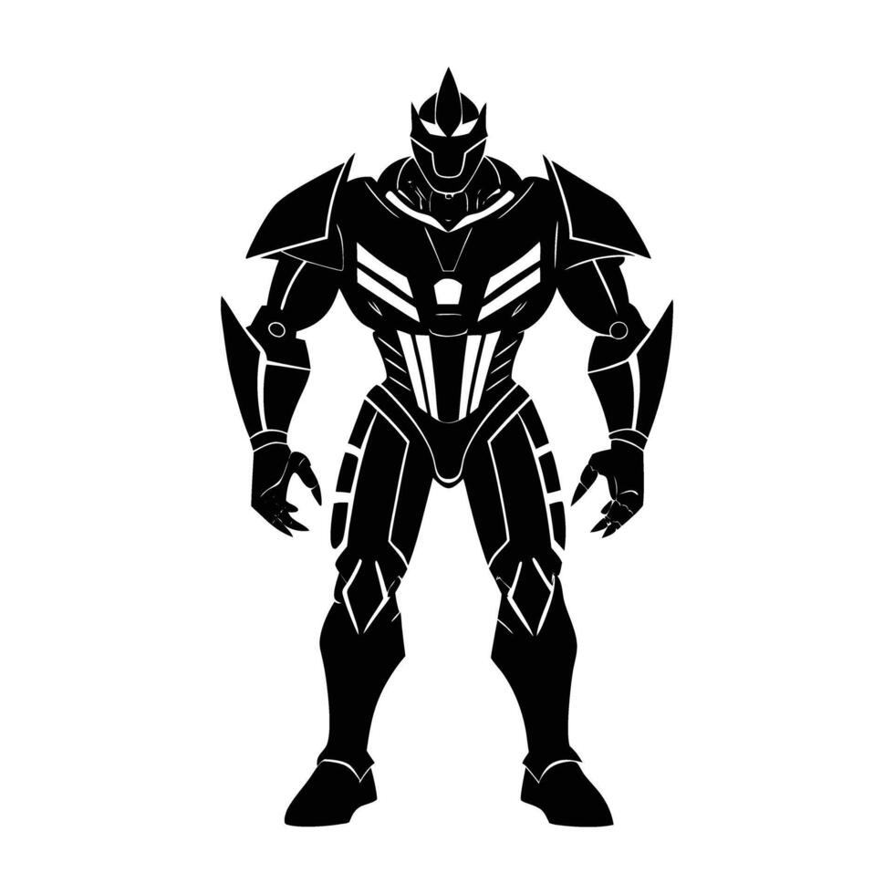 Dynamic bipedal robot standing with futuristic armor plating in sharp silhouette vector