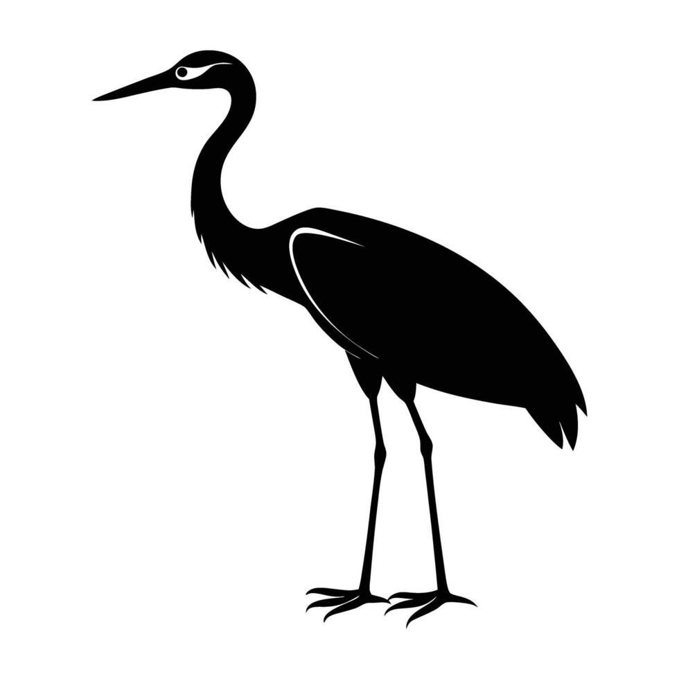 Stately crane poised elegantly with long legs and graceful neck in silhouette vector