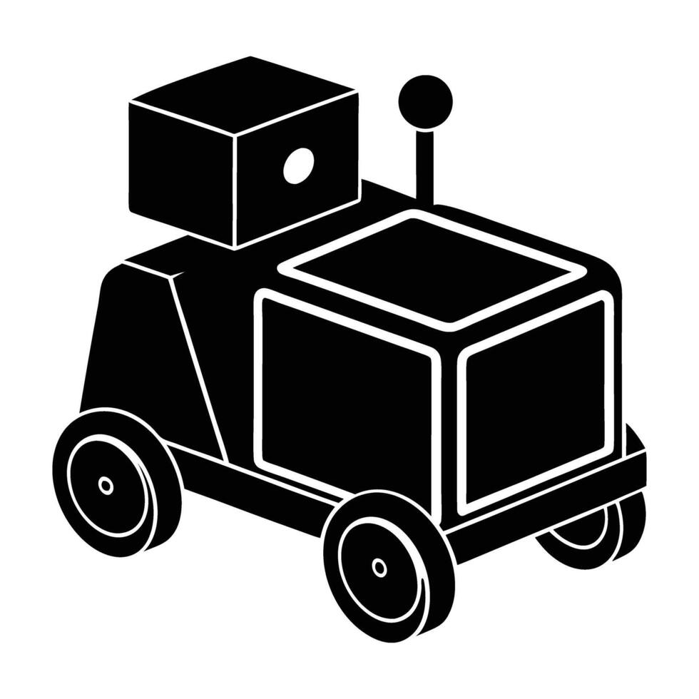 Dynamic silhouette showcasing an autonomous delivery robot equipped with small wheels on white background vector