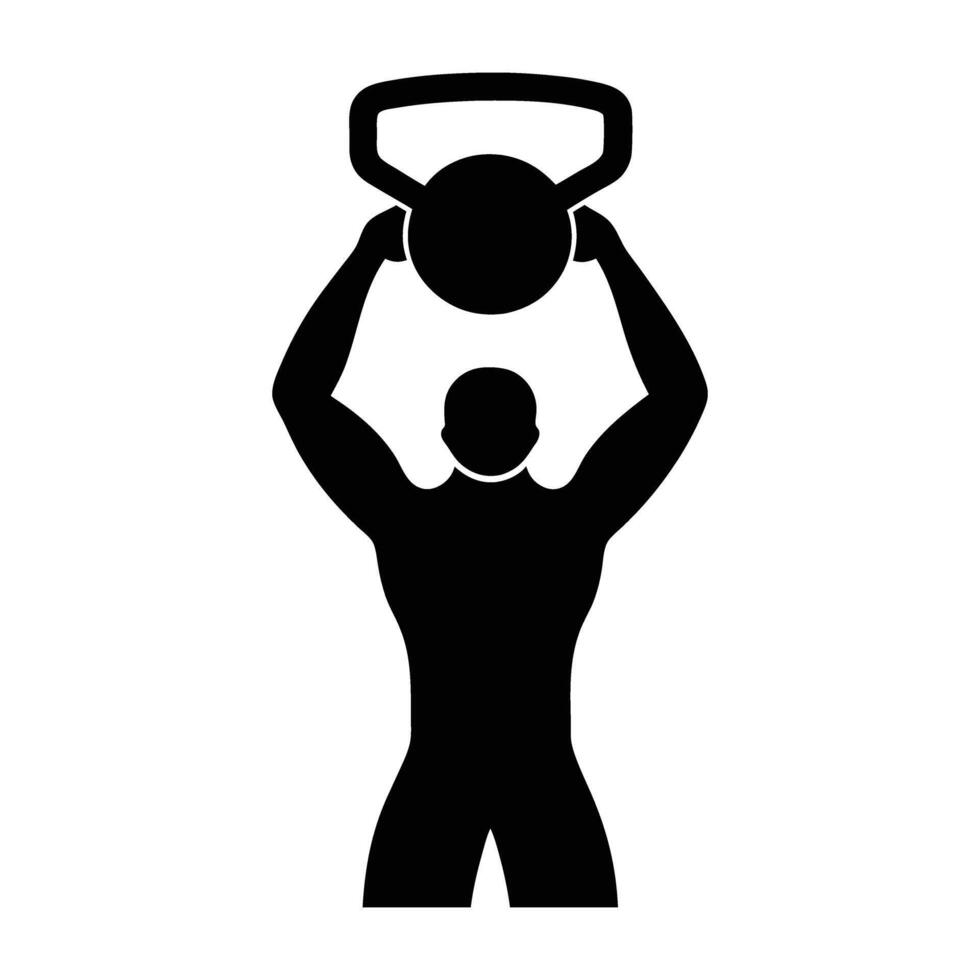 Energetic individual performing kettlebell lift in clean isolated silhouette design vector