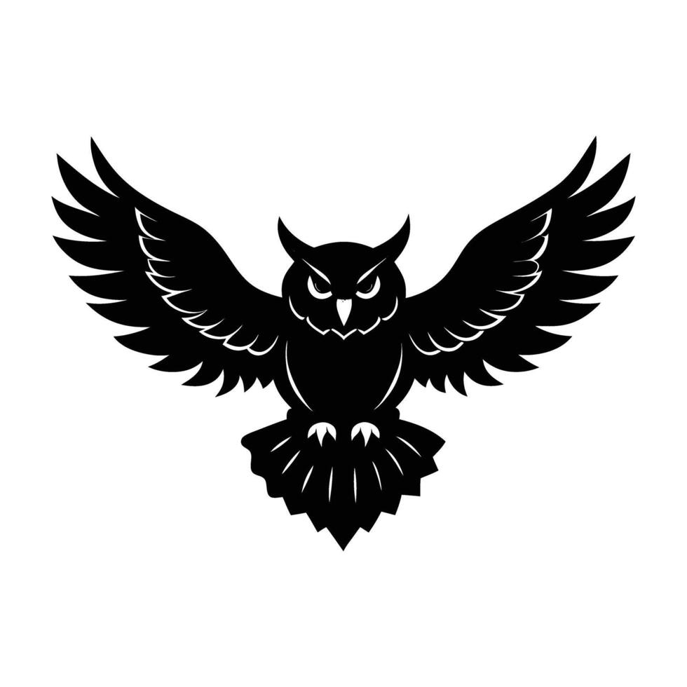 Minimalist owl soaring gracefully with sharp talons extended under clear bright sky vector