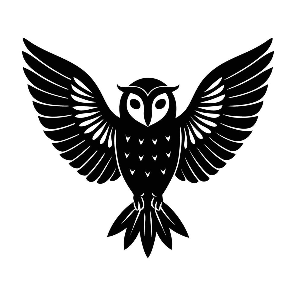 Sharp silhouette of a barn owl perched calmly with wings modestly spread on white background vector