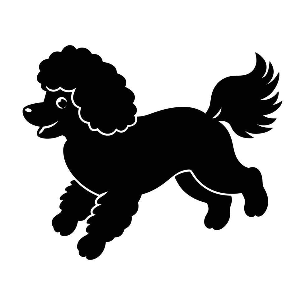 Cheerful bichon frise joyfully jumping with its fluffy coat in silhouette vector