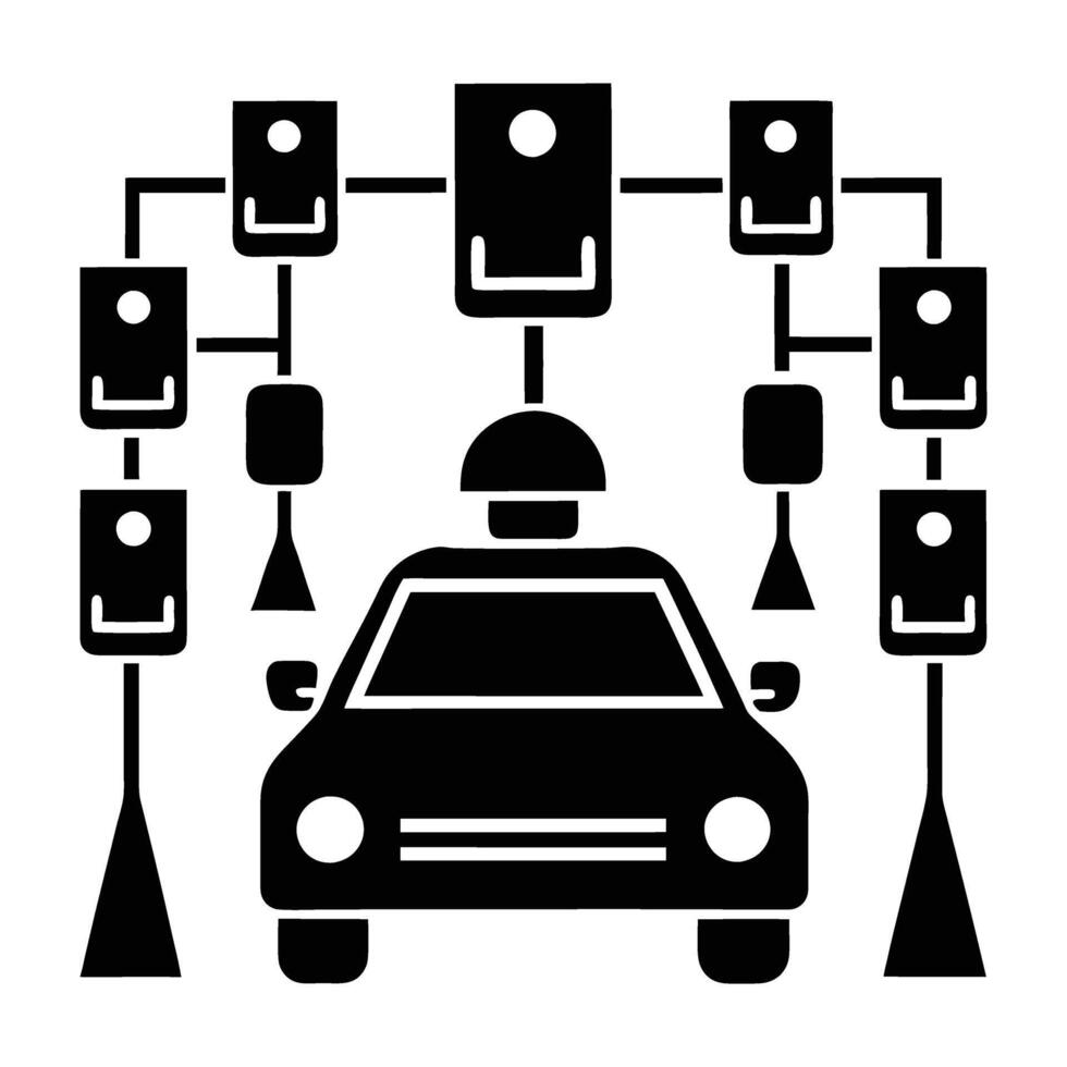Advanced AI traffic system operating in clean isolated silhouette composition vector