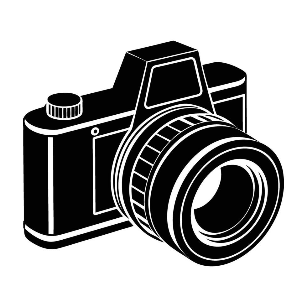 Innovative digital camera featuring an extended lens for superior clarity on white background vector
