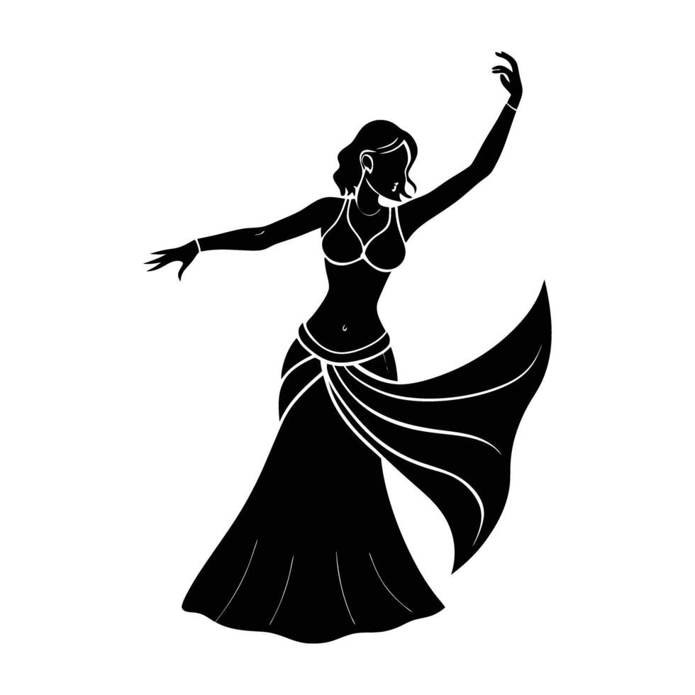 Graceful belly dancer performing an elegant chest roll with refined silhouette vector