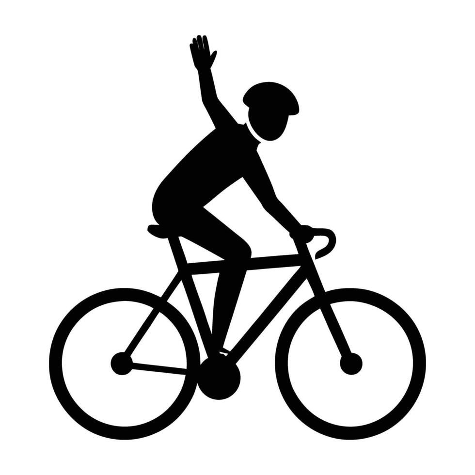Vibrant black cyclist waving while riding with energetic motion in silhouette vector