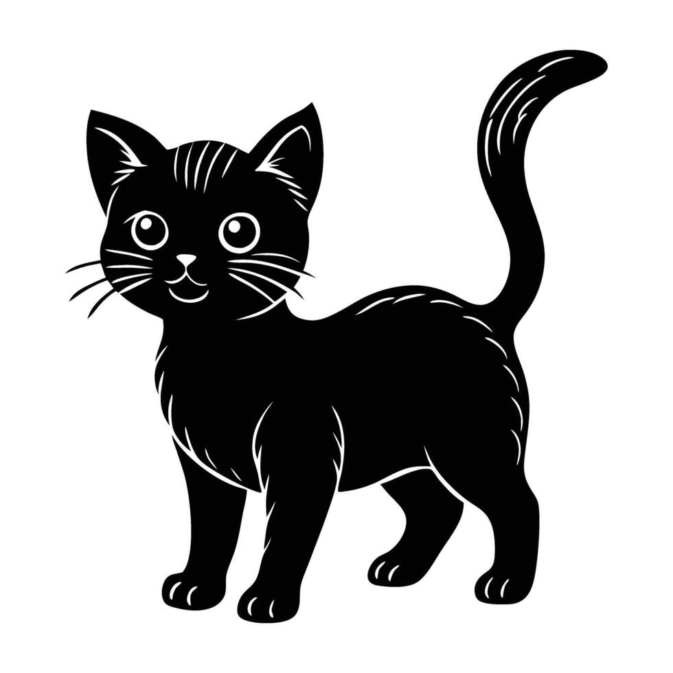 Playful curious kitten standing on hind legs with an eager silhouette display vector
