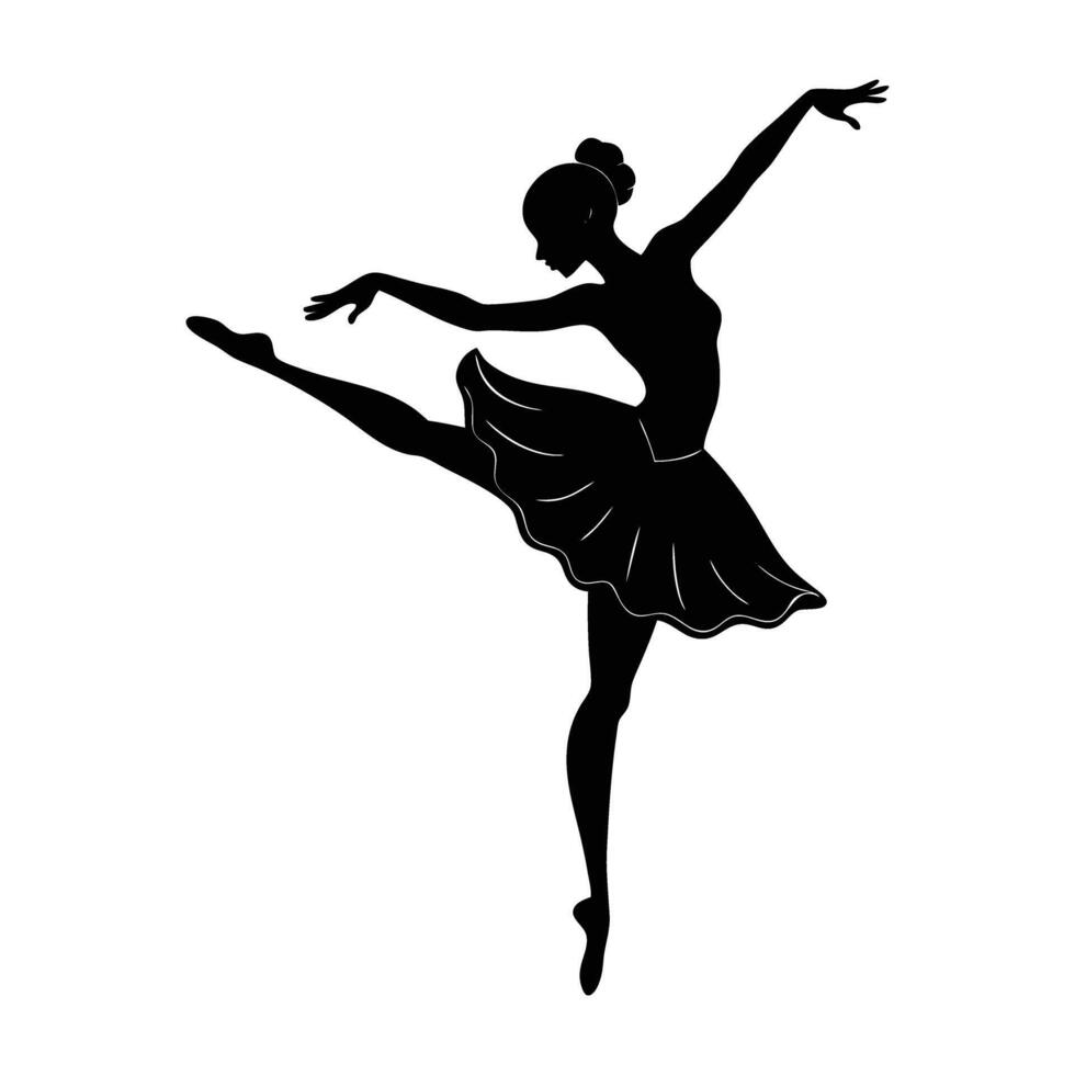 Dynamic silhouette of a ballet dancer performing a perfect grand jete on white background vector