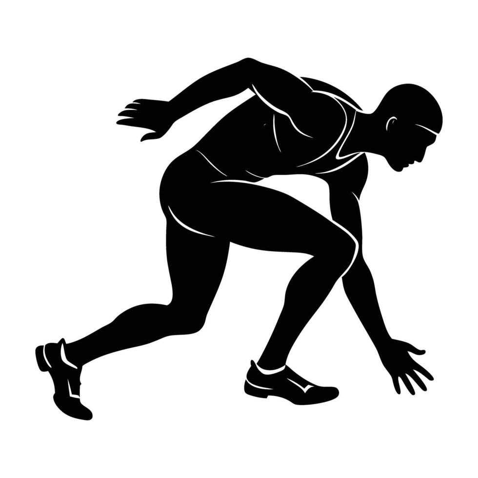 Male sprinter stands poised in a strong starting position ready for race vector
