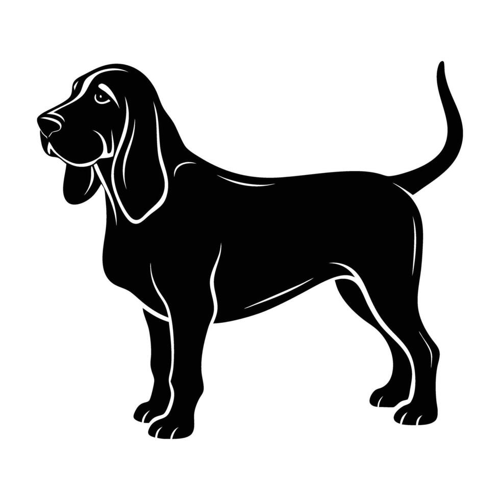 Vigilant bloodhound sniffing the air with droopy ears in refined silhouette vector