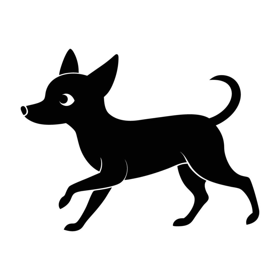 Lively chihuahua sprinting with diminutive legs and perky ears showcased in sleek silhouette vector