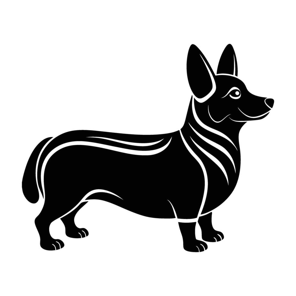Cheerful corgi proudly standing with short legs and a wagging tail silhouette vector