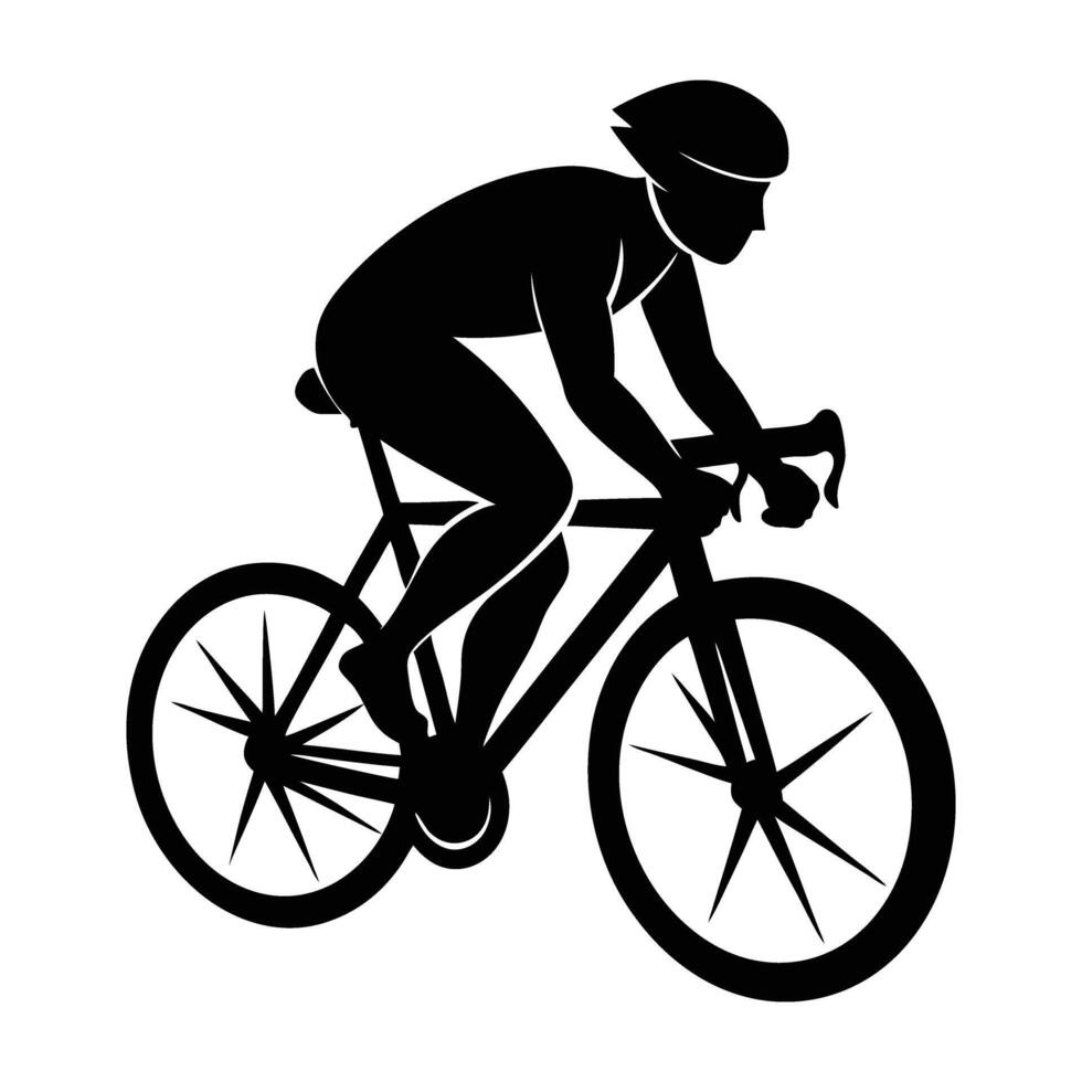 Steady cyclist standing in a clear silhouette along a quiet urban path vector