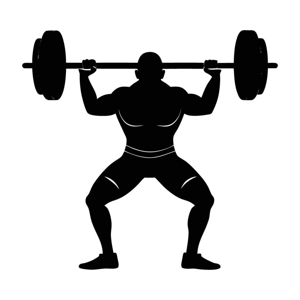 Strong weightlifter performing front lift movement in isolated silhouette design vector