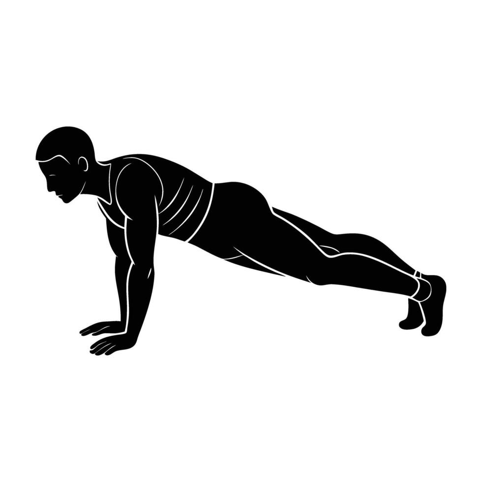 Minimalist male athlete maintaining a strong plank posture on a green field vector
