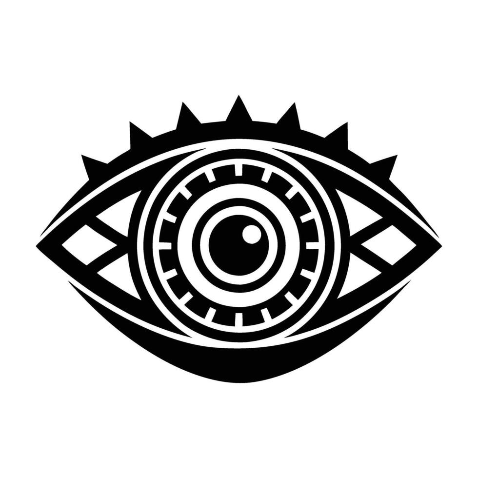 Modern cybernetic eye revealing mechanical details in refined isolated silhouette vector