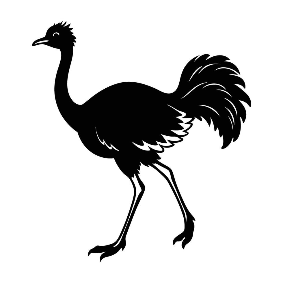 Minimalist ostrich running swiftly with long legs stretched forward on dusty plains vector