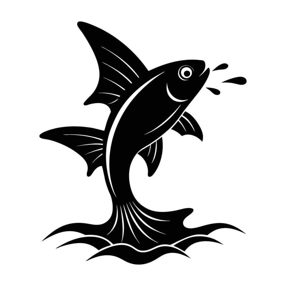 Graceful flying fish leaping above water with fins spread in isolated silhouette vector