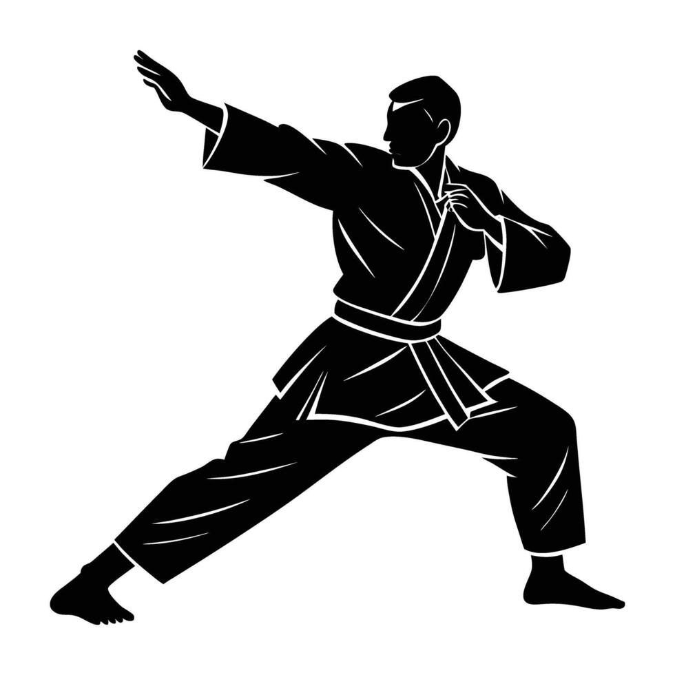 Minimalist martial artist refining basic techniques during a calm outdoor practice session vector