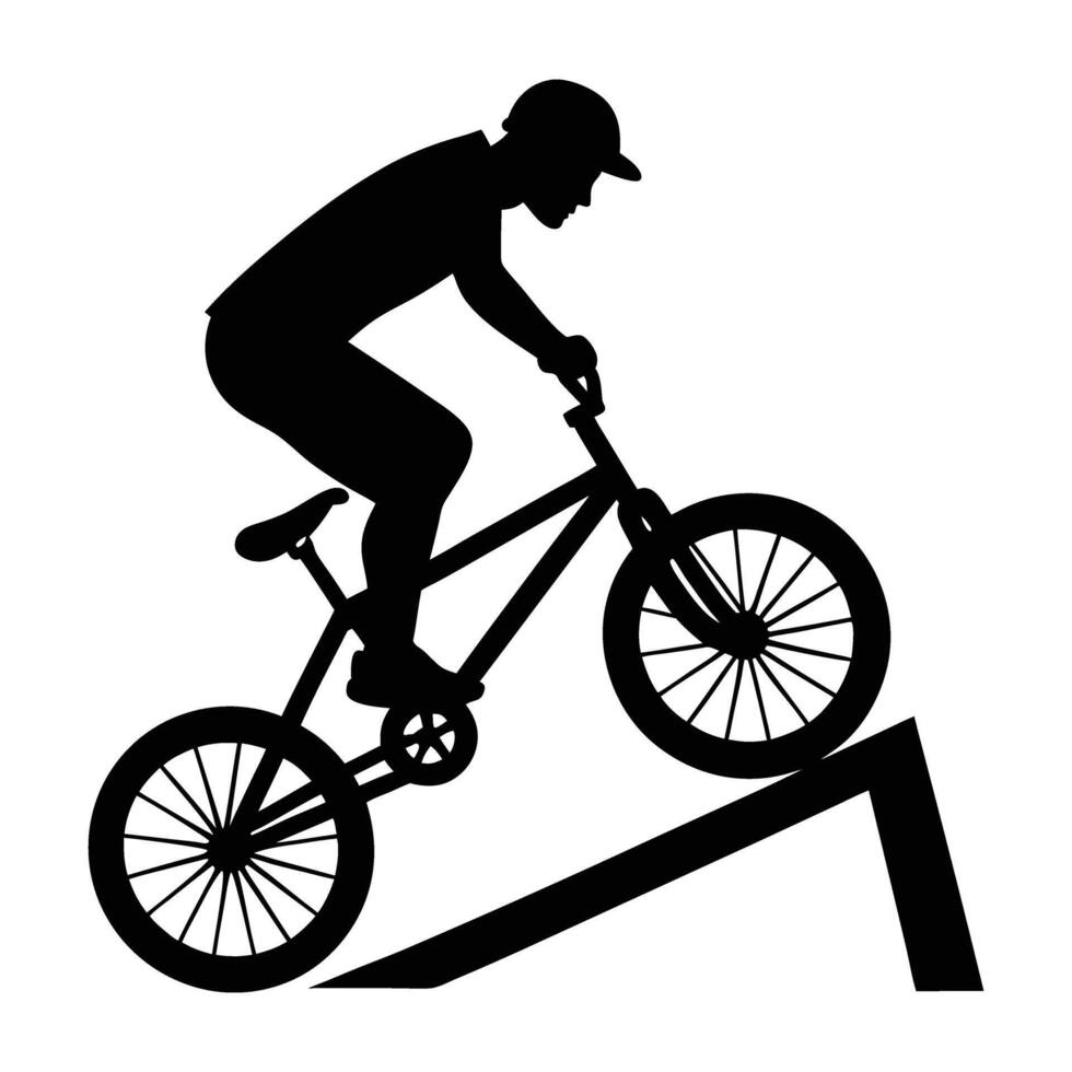 Skilled BMX rider grinding on a rail captured in bold silhouette action vector