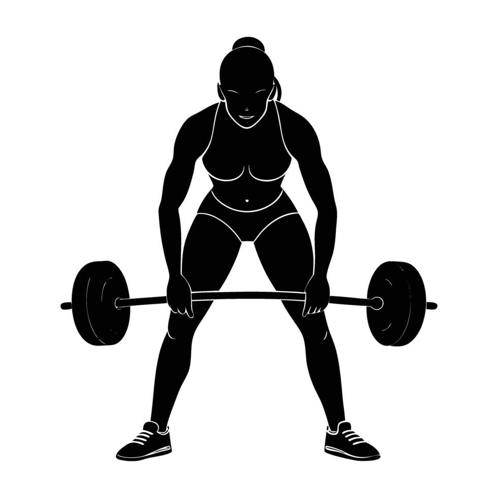 Dynamic black female athlete performing a powerful deadlift in bold silhouette vector