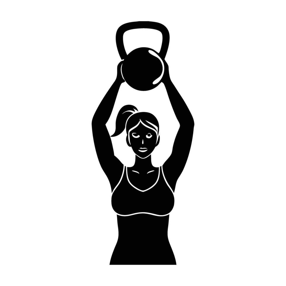 Minimalist woman lifting a kettlebell with controlled strength during outdoor exercise vector