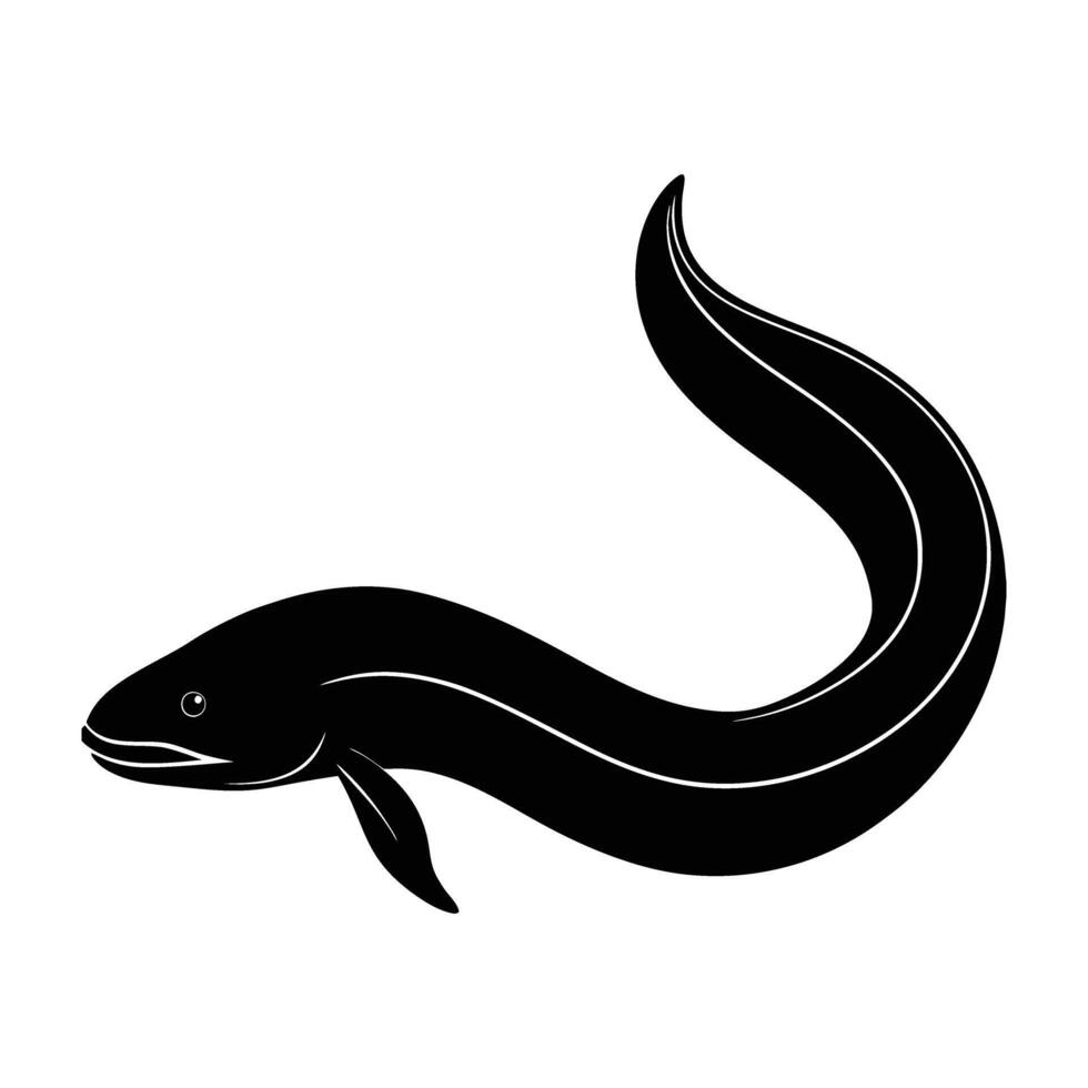 Sinuous electric eel swimming with long slightly bent body in isolated silhouette art vector
