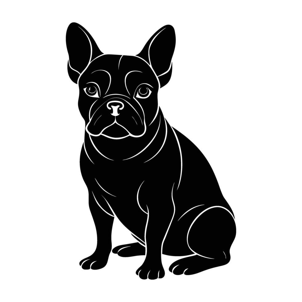 Charming French bulldog sitting on white background in isolated silhouette design vector