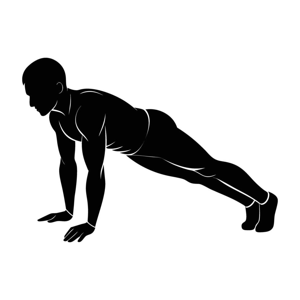Minimalist male athlete holding a perfect plank during rigorous outdoor exercise vector