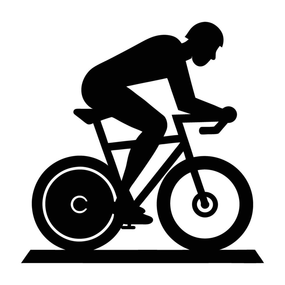 Energetic cyclist riding a stationary bike in gym with focused silhouette vector