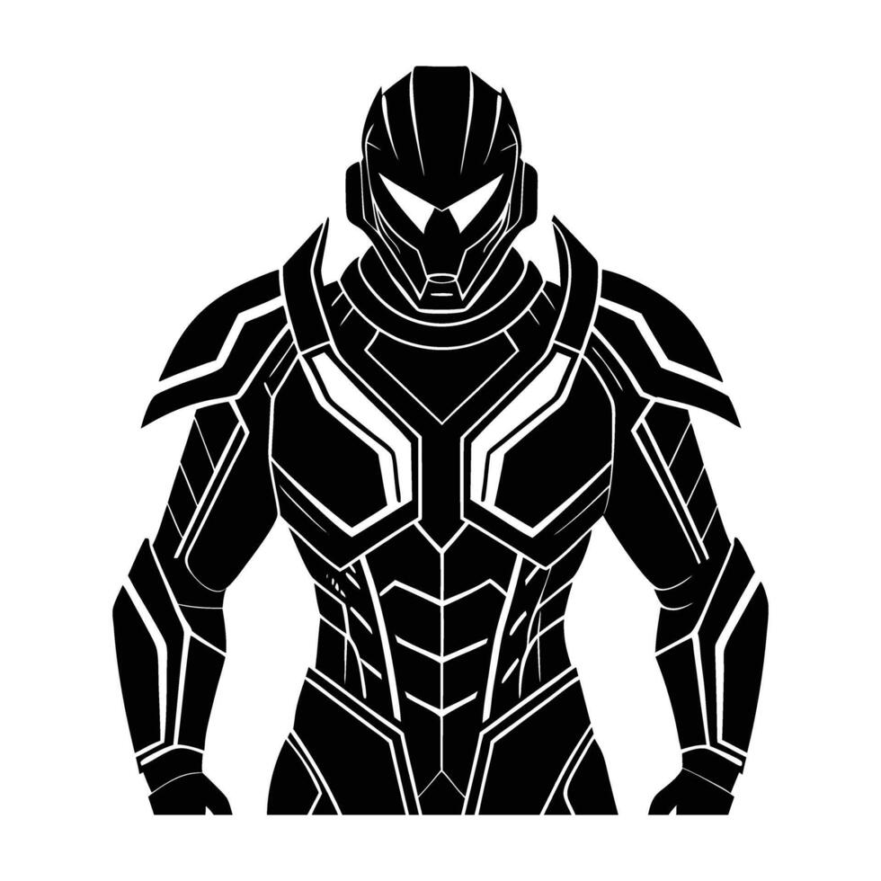 Advanced soldier wearing high tech armor showcased in clean isolated silhouette style vector