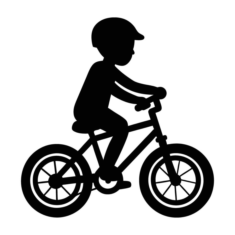 Minimalist child rides a bicycle with joyful energy and a carefree spirit in clear view vector