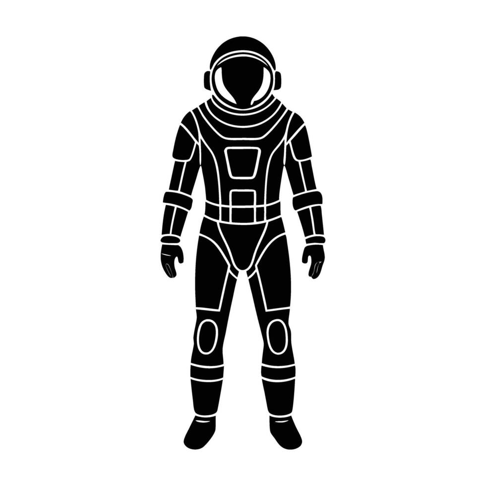 Bold silhouette featuring an astronaut wearing a futuristic advanced space suit on white background vector