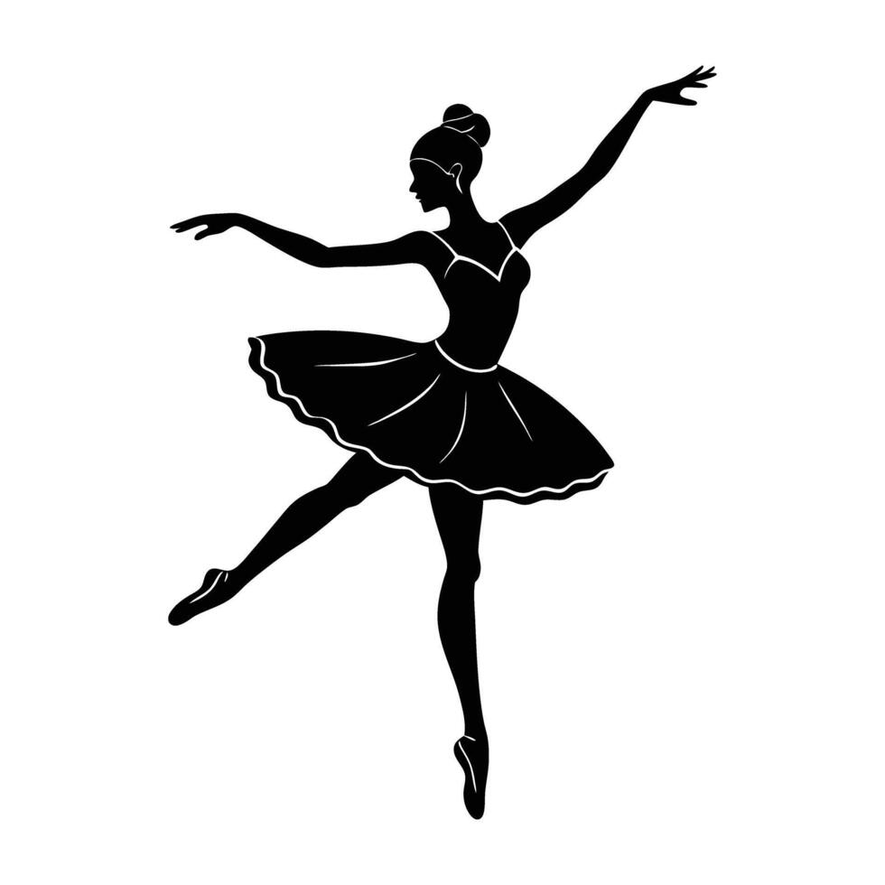 Elegant silhouette of a ballet dancer in an elegant fourth position on white background vector