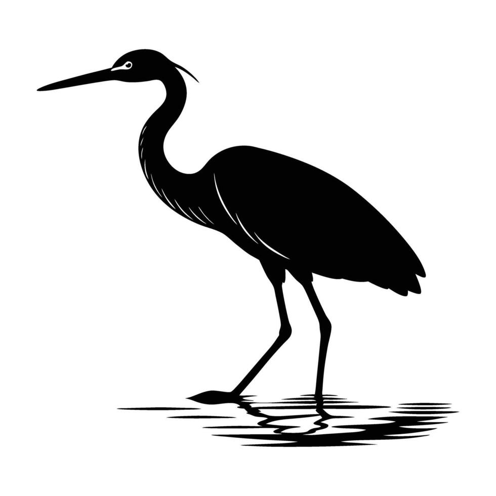 Elegant egret walking gracefully through water in isolated silhouette for refined art vector