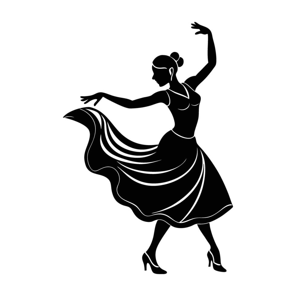 Dramatic flamenco dancer stamping foot with raised arms in bold silhouette vector