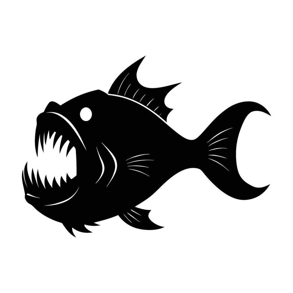 Intimidating fangtooth fish swimming with sharp teeth exposed in isolated silhouette for marine impact vector