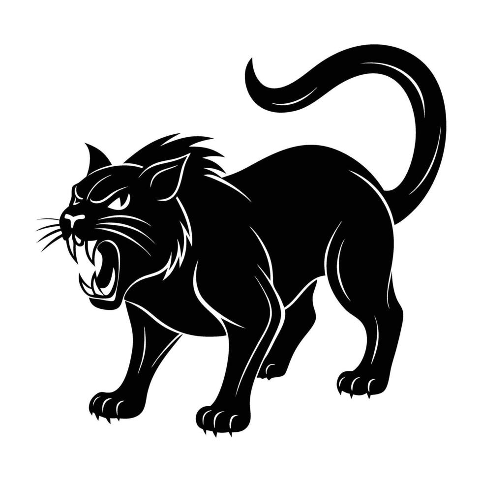 Intense cat hissing with an arched back in clear silhouette form vector