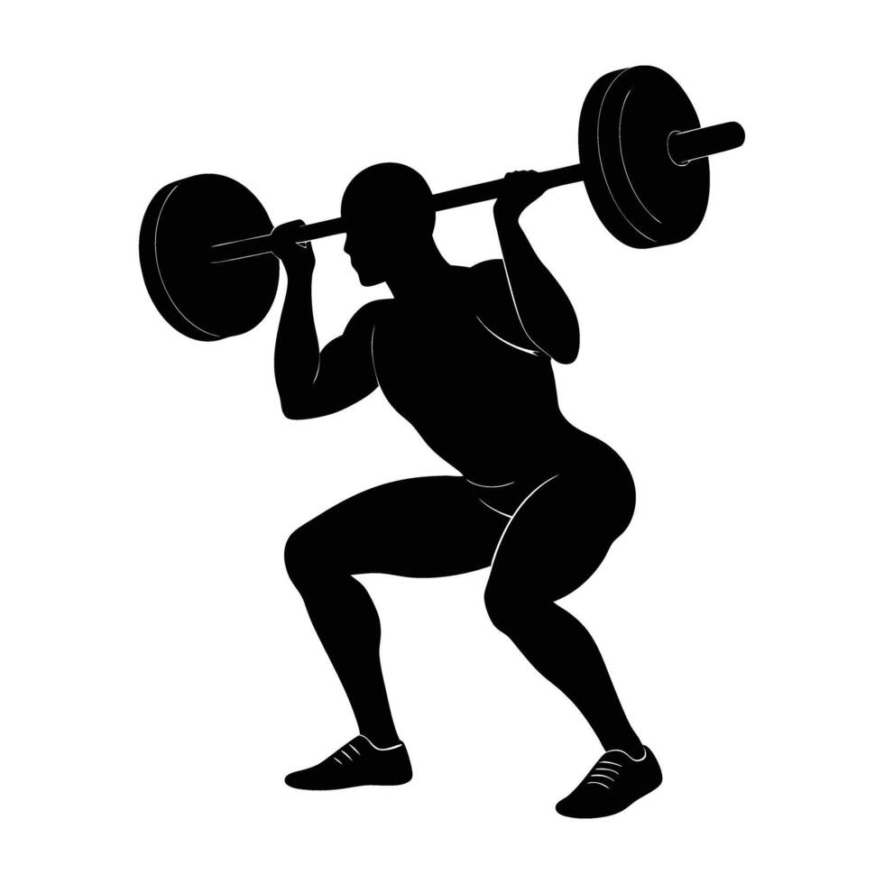 Focused person performing a barbell Zercher lift in a strong silhouette pose vector
