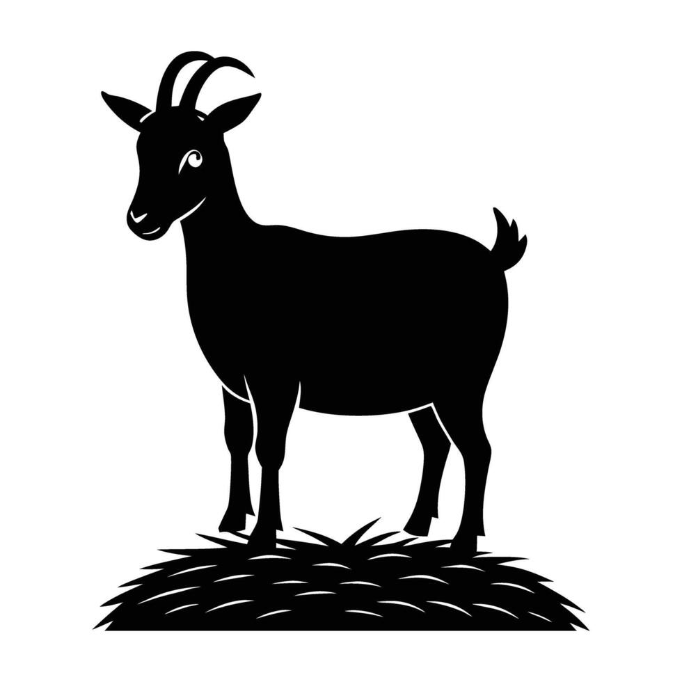 Curious farm goat standing on a hay bale with head turned gracefully vector