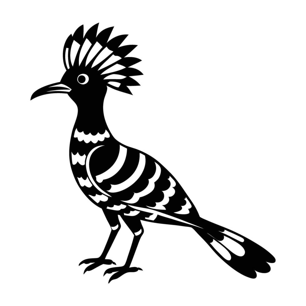 A unique hoopoe standing proudly with a prominent head crest silhouette vector