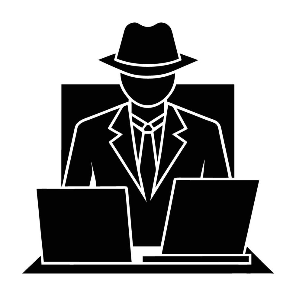 Professional cybersecurity consultant operating remotely with innovative solutions in isolated silhouette vector