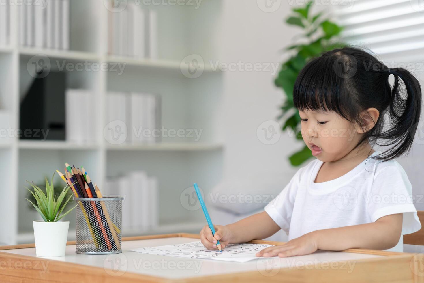 Asia children playing learning paint on paper. Activity, development, IQ, EQ, meditation, brain, muscles, essential skills, family having fun spending time together photo