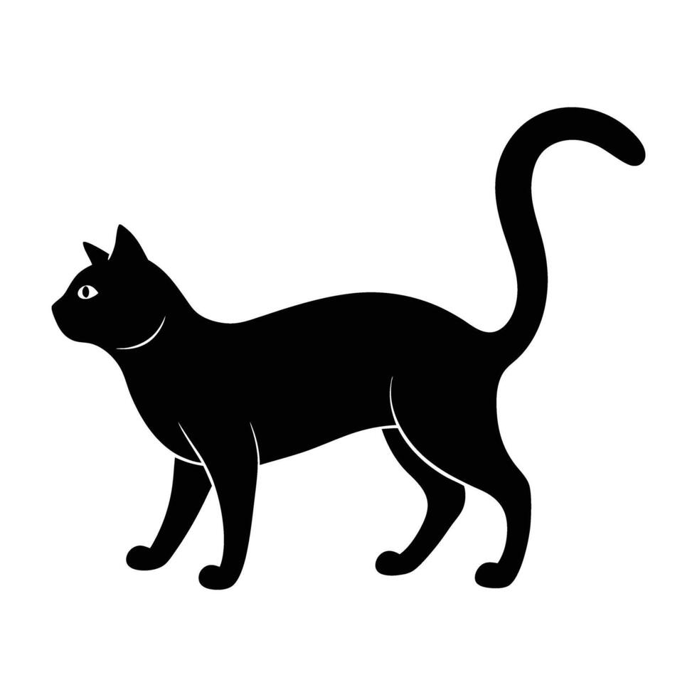 Lovely cat strolling gracefully with its tail elegantly curved upward in isolated silhouette art vector