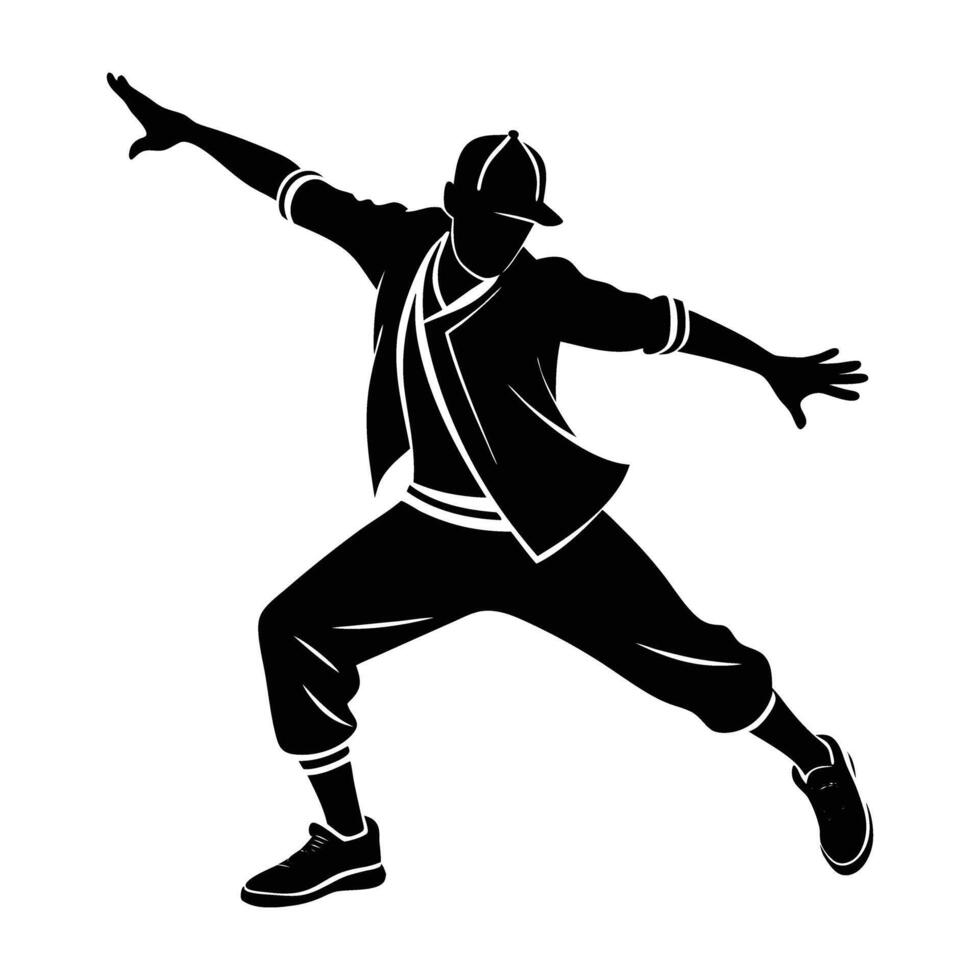 A creative hip hop dancer in a stylish pose with one extended arm silhouette vector