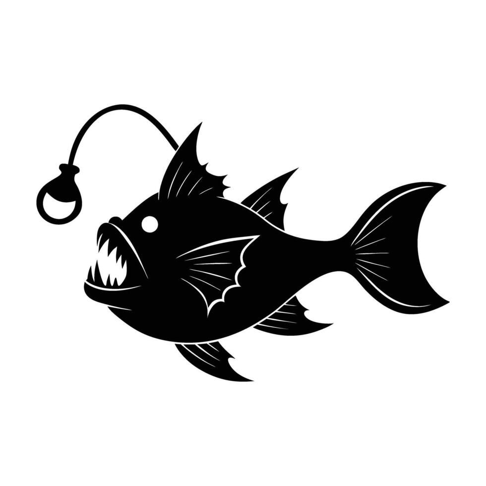 Mysterious deep sea anglerfish glowing with bioluminescent lure swimming on white background vector