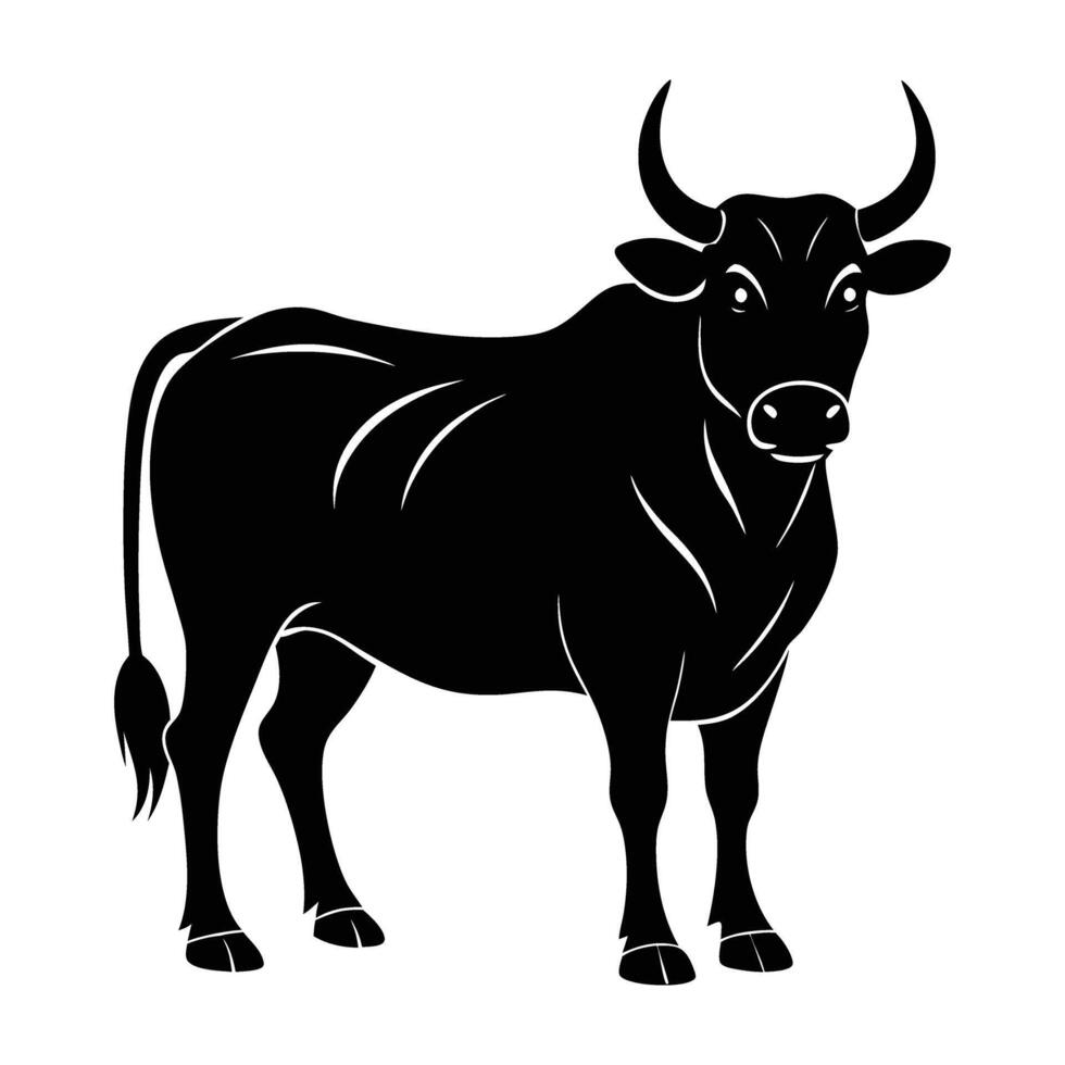 Minimalist ox standing firmly with broad chest and strong legs in a rugged field vector