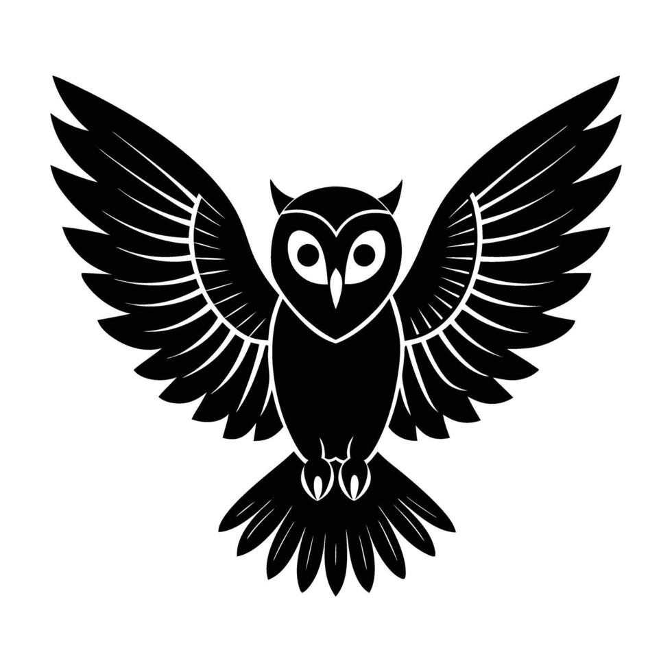 Alert silhouette of a barn owl perched with wings slightly spread on white background vector